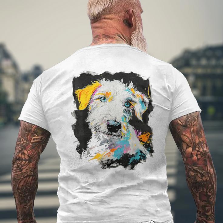 アイリッシュウルフハウンド 犬 モチーフ ペット 青い目 アイリッシュウルフハウンド メンズTシャツ バックプリント 高齢者への贈り物