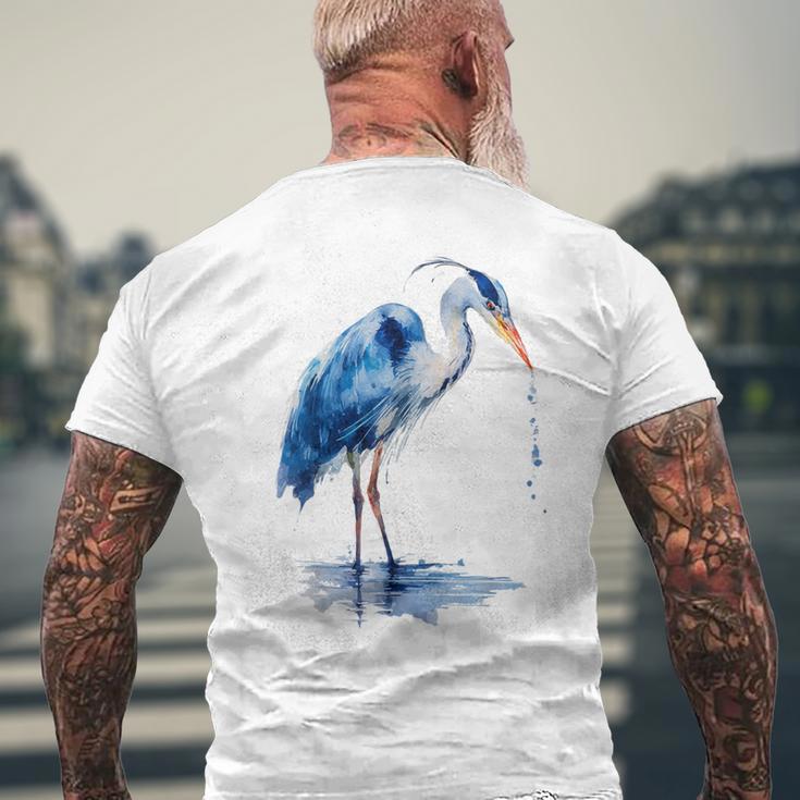 アオサギ バードウォッチング メンズTシャツ バックプリント 高齢者への贈り物