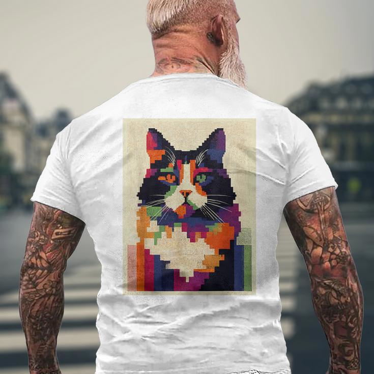 カラフル メインクーン 猫 芸術的 猫 動物 幾何学 アート メンズTシャツ バックプリント 高齢者への贈り物