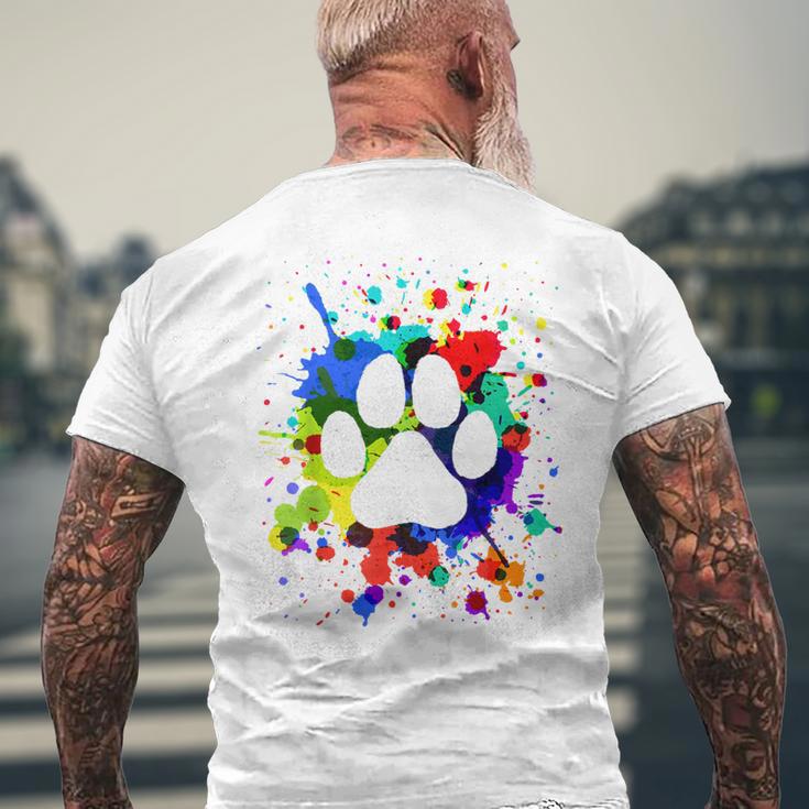 カラフルペイント スプラッター 肉球プリント 猫 犬 メンズTシャツ バックプリント 高齢者への贈り物