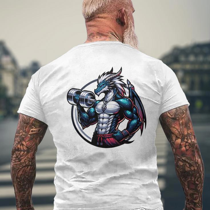 キュートでかわいいグラフィックのドラゴンが筋肉質のシックスパックを表示 長袖tシャツ メンズTシャツ バックプリント 高齢者への贈り物