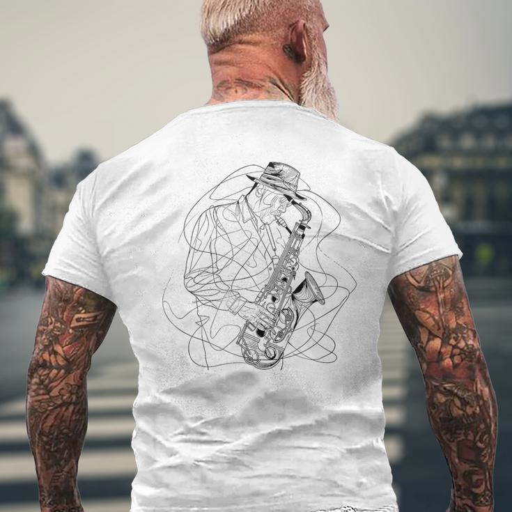 サックス・ガイ・スケッチ・ジャズ・ミュージック メンズTシャツ バックプリント 高齢者への贈り物