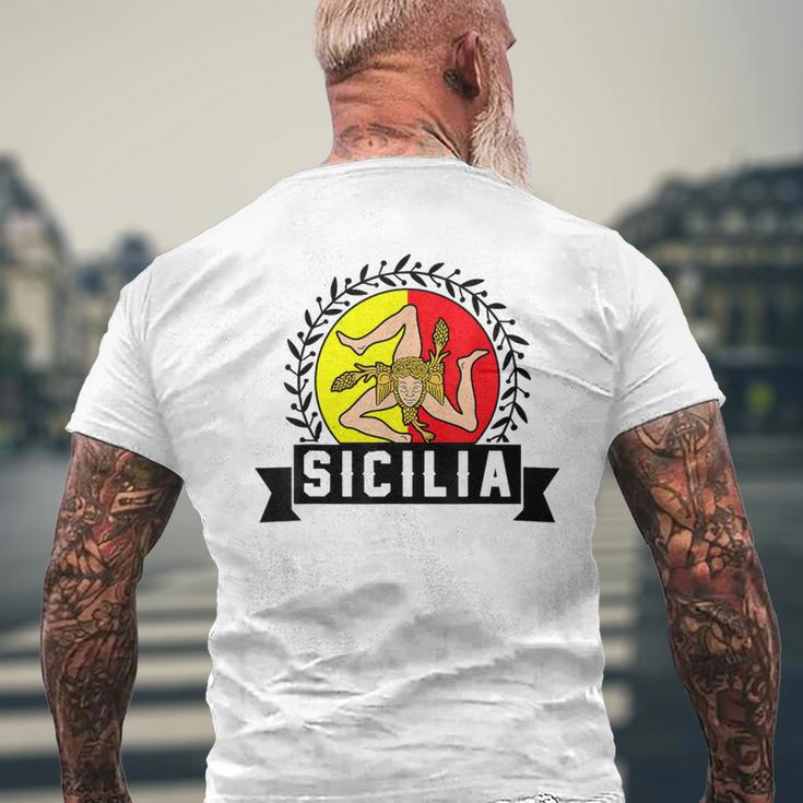シチリア国旗 シチリア・パレルモ イタリア メンズTシャツ バックプリント 高齢者への贈り物