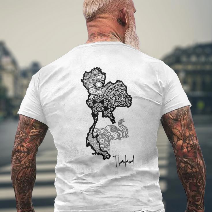 タイのマンダラ、タイの地図、象のマンダラ タイ メンズTシャツ バックプリント 高齢者への贈り物