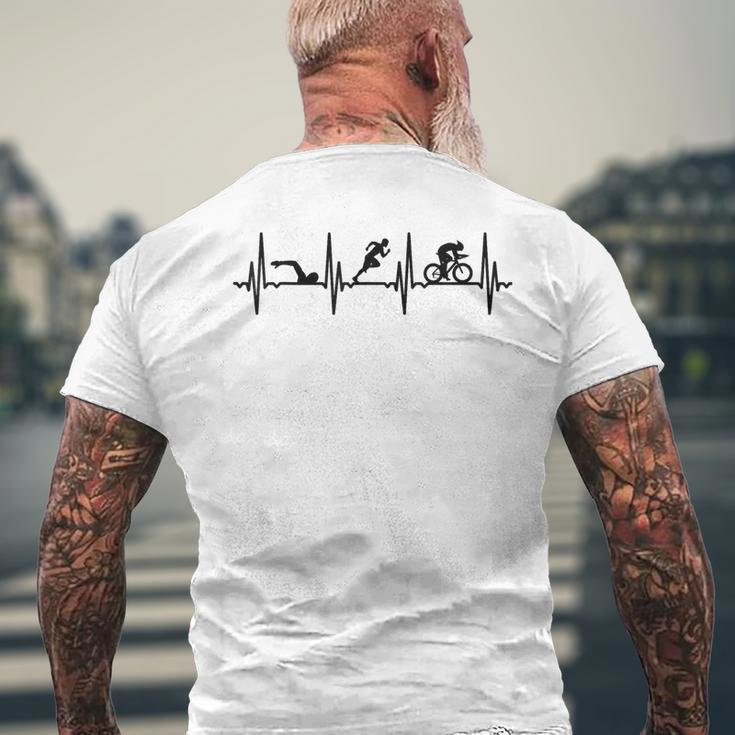 トライアスロンecgハートラインデザイン 頑張るトライアスリートのために メンズTシャツ バックプリント 高齢者への贈り物