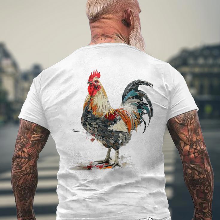 ニワトリ 動物 カラフル 動物園 絵画 イラスト ニワトリ メンズTシャツ バックプリント 高齢者への贈り物