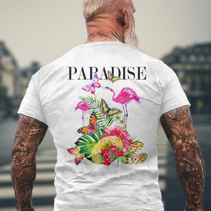 ハワイアンフラワー パラダイス 蝶 ハワイ プリント メンズTシャツ バックプリント 高齢者への贈り物