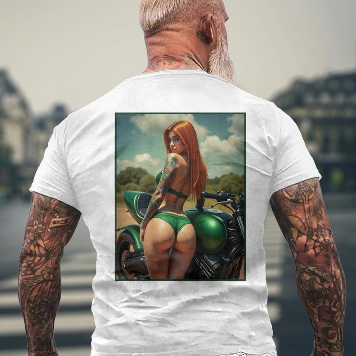 バックプリントtシャツ セクシーな赤毛ピンナップガール&バイク メンズTシャツ バックプリント 高齢者への贈り物