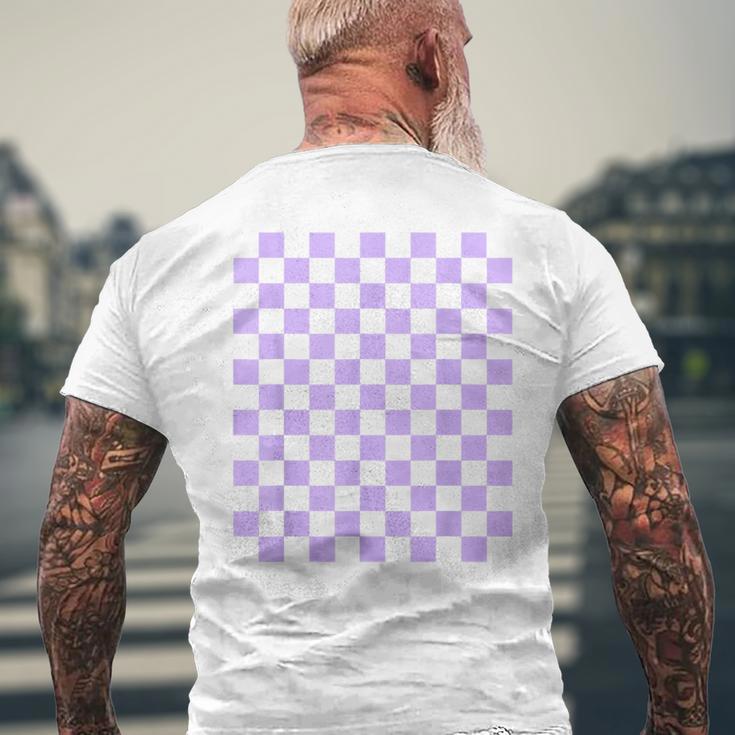 パープルラベンダーチェッカーボード メンズTシャツ バックプリント 高齢者への贈り物