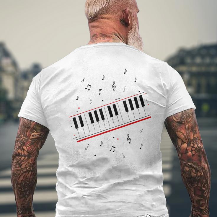 ピアノ ビート キーボード 音符 ミュージシャン ピアノ レッスン メンズTシャツ バックプリント 高齢者への贈り物