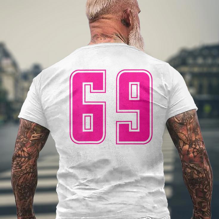 ピンク色背番号 69 チーム短大スポーツピンク色背番号付きユニフォーム メンズTシャツ バックプリント 高齢者への贈り物