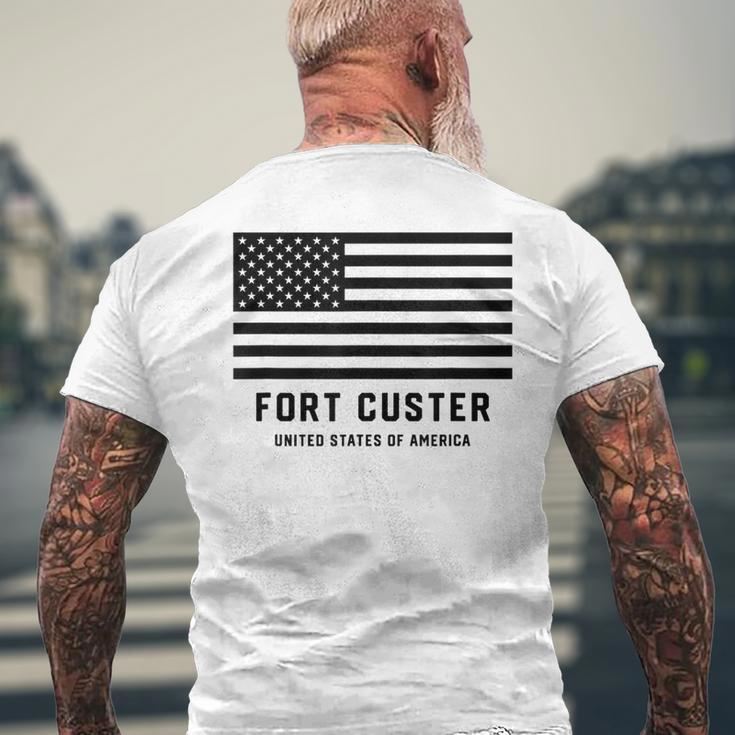 フォートカスター ミシガン州 アメリカ軍 アメリカ国旗 軍隊 メンズTシャツ バックプリント 高齢者への贈り物