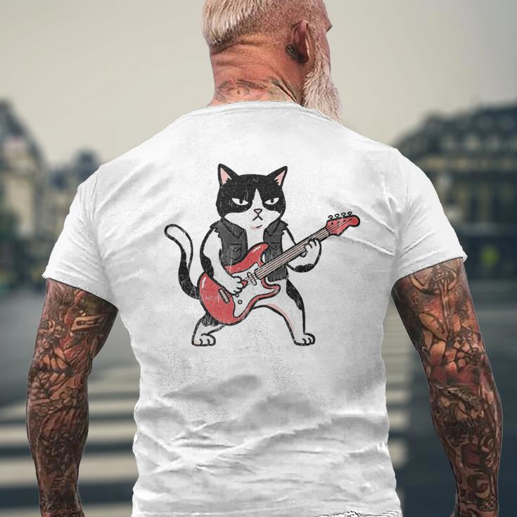 ベースギターを弾く 面白い ロック猫 バンド ミュージシャン ベーシスト 動物 メンズTシャツ バックプリント 高齢者への贈り物