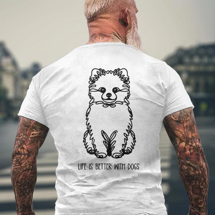 ポメプー シルエット ラインアート 犬がいると人生はもっと楽しい デザイン メンズTシャツ バックプリント 高齢者への贈り物