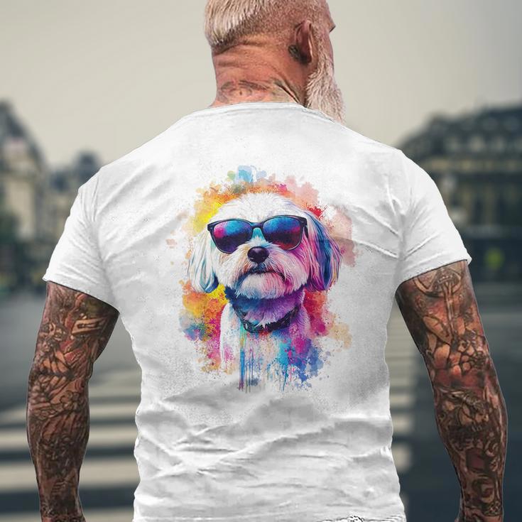 マルチーズ 犬 グラフィック ペット アートワーク サングラス マルチーズ メンズTシャツ バックプリント 高齢者への贈り物