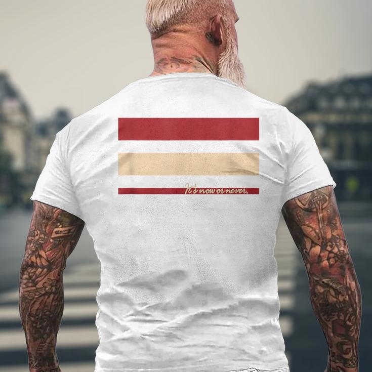メッセージ付 やるなら今 三本線 メンズTシャツ バックプリント 高齢者への贈り物