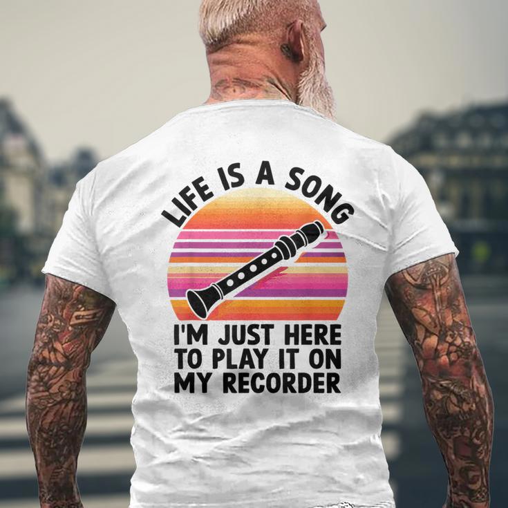 ライフ・イズ・ア・ソングリコーダーで弾きたくてここにいるだけ メンズTシャツ バックプリント 高齢者への贈り物