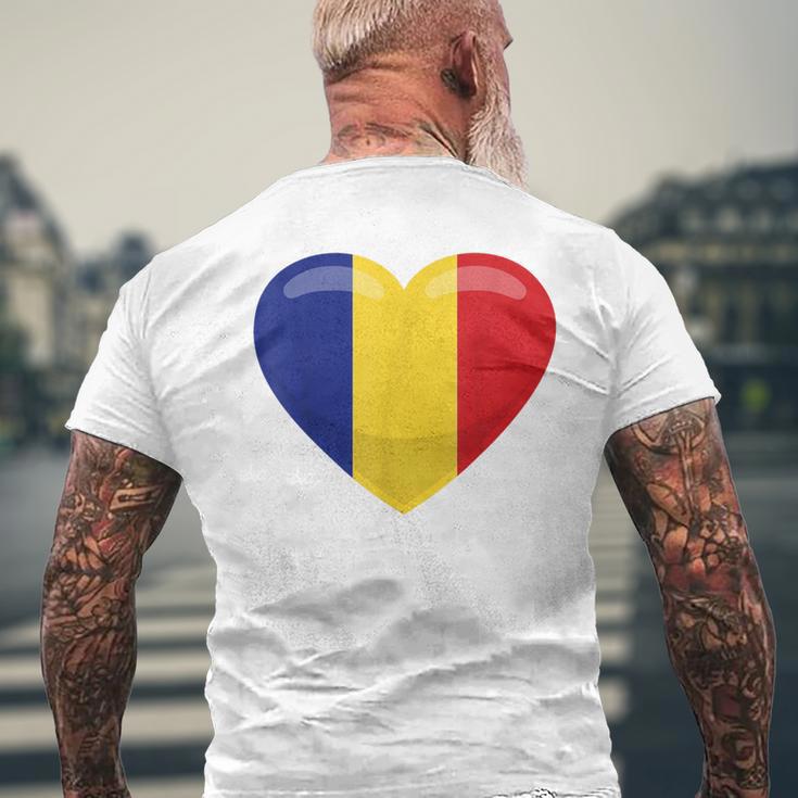 ルーマニアハートルーマニア国旗 メンズTシャツ バックプリント 高齢者への贈り物