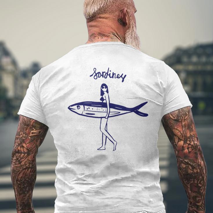 レトロな魚モチーフのガールイラスト シンプルな海風アートデザイン メンズTシャツ バックプリント 高齢者への贈り物