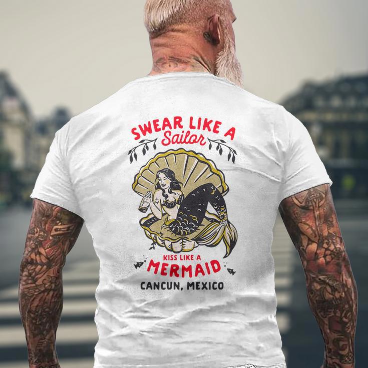 レトロカンクン メキシコ おもしろパーティー ピンナップ マーメイド カレッジブレイク メンズTシャツ バックプリント 高齢者への贈り物