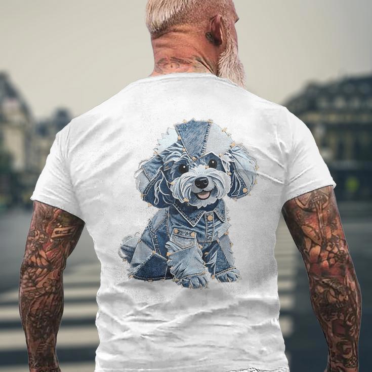 レトロデニムパッチプードル ドッグアート 芸術的 メンズTシャツ バックプリント 高齢者への贈り物