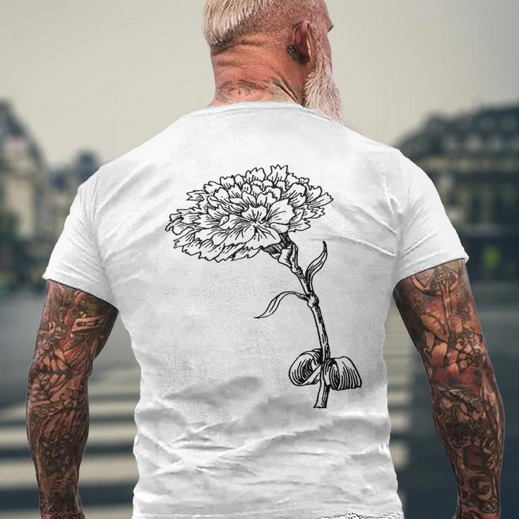 ヴィンテージ カーネーション ボタニカル ライン アート イラスト 黒インク メンズTシャツ バックプリント 高齢者への贈り物