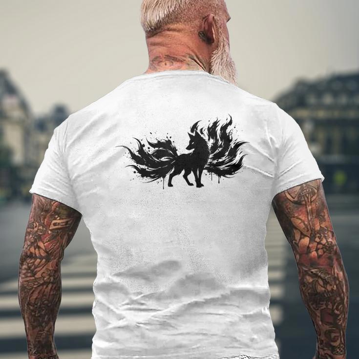 九尾の狐 キツネ 妖怪 和風 水墨画 シルエット メンズTシャツ バックプリント 高齢者への贈り物