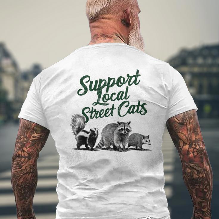 地元のストリートキャットをサポート アライグマ スカンク ポッサム メンズTシャツ バックプリント 高齢者への贈り物