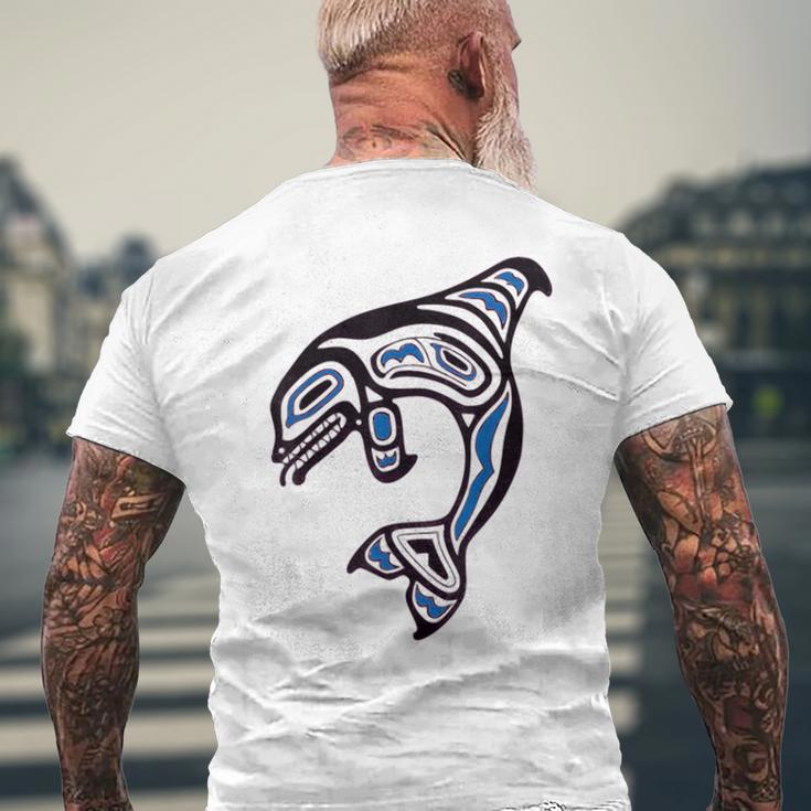 太平洋北西部シャチクジラ ネイティブアメリカン インディアンアート メンズTシャツ バックプリント 高齢者への贈り物