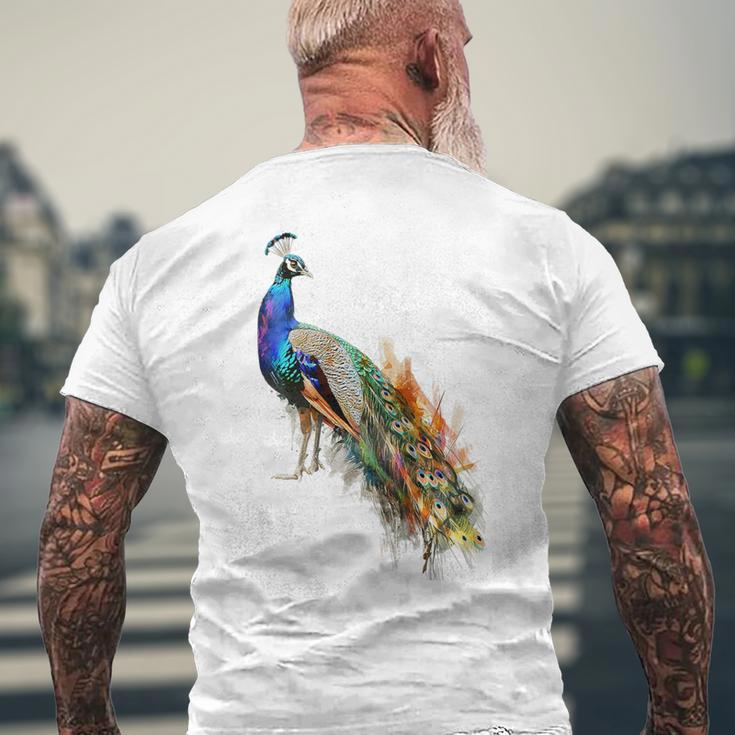 孔雀 動物 カラフル モチーフ 抽象画 孔雀 メンズTシャツ バックプリント 高齢者への贈り物