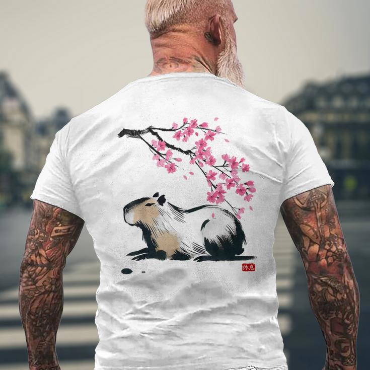日本のカピバラ・桜美的カピバラ メンズTシャツ バックプリント 高齢者への贈り物