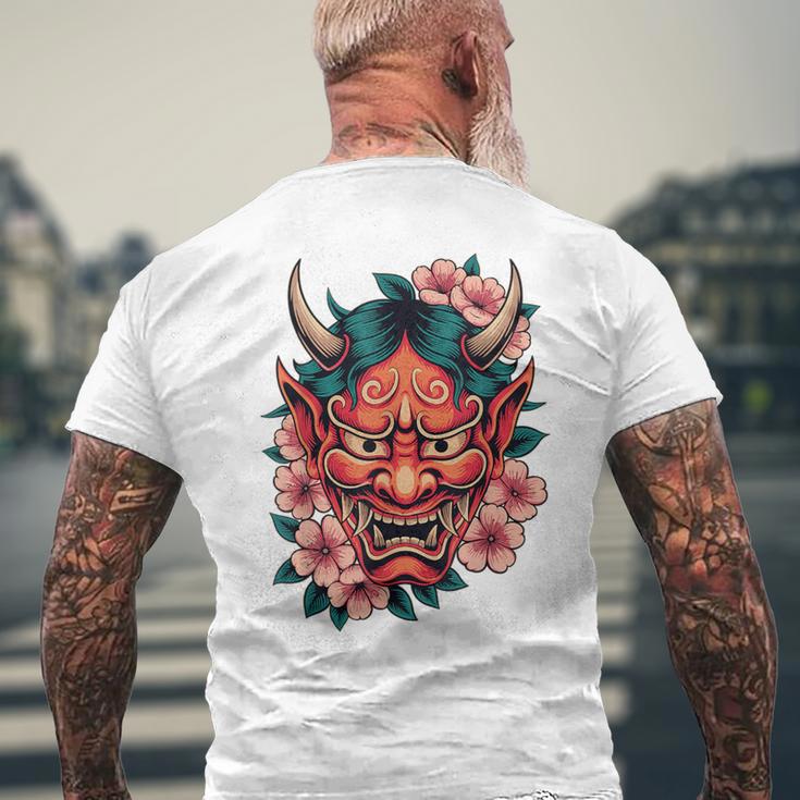 日本の鬼妖怪 悪魔 桜 般若鬼 おに面 メンズTシャツ バックプリント 高齢者への贈り物