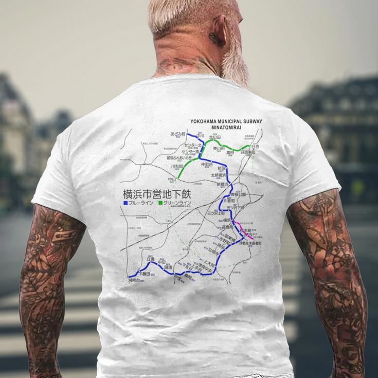 横浜市電鉄線鉄道おみやげ路線図 メンズTシャツ バックプリント 高齢者への贈り物