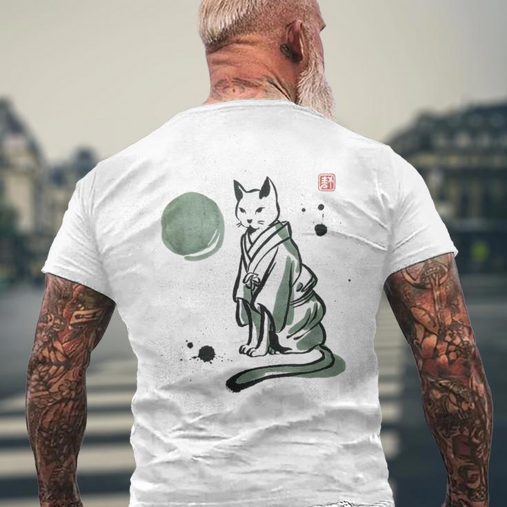 猫 和 着物 日本 伝統 ママ パパ キッズ メンズTシャツ バックプリント 高齢者への贈り物