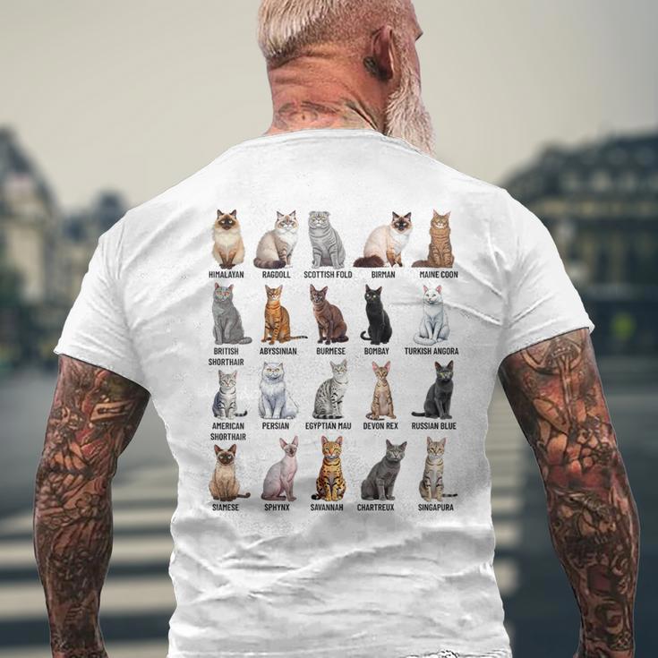 猫の種類教育猫の品種チャートガイド メンズTシャツ バックプリント 高齢者への贈り物