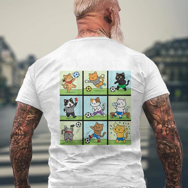 猫好きのためのフィットネス猫サッカーグラフィック メンズTシャツ バックプリント 高齢者への贈り物