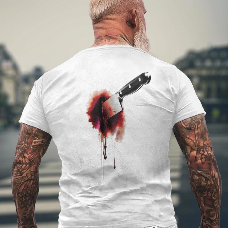 血まみれのナイフ シャツ ハロウィン ホラー 血しぶき メンズTシャツ バックプリント 高齢者への贈り物