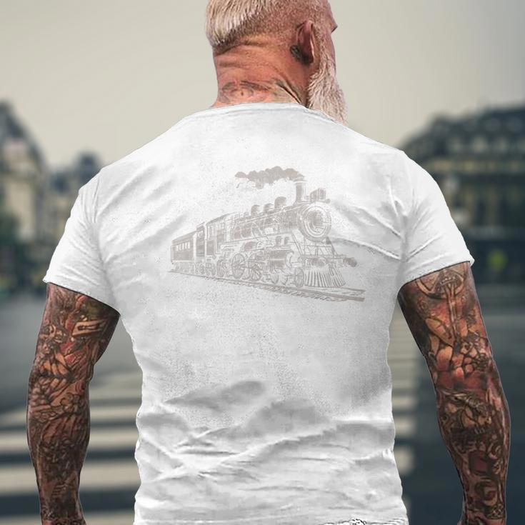 電車 ヴィンテージ グラフィック デザイン スケッチ レトロ 蒸気機関車 メンズTシャツ バックプリント 高齢者への贈り物