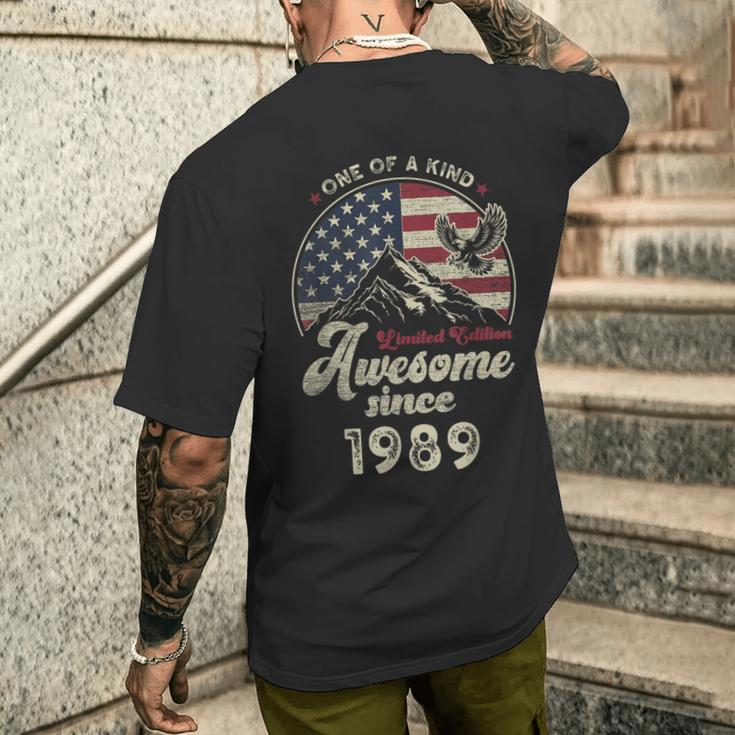 1989 愛国的なイーグル、37歳の誕生日、アメリカ国旗 愛国的 メンズTシャツ バックプリント 彼への贈り物