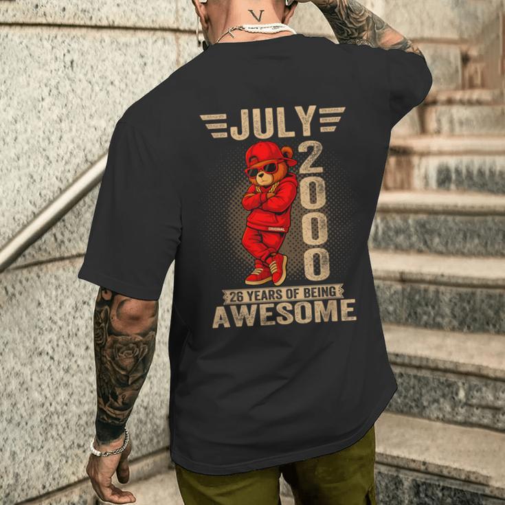 2000年7月26日誕生日メンズレディース素晴らしいテディベア。 メンズTシャツ バックプリント 彼への贈り物