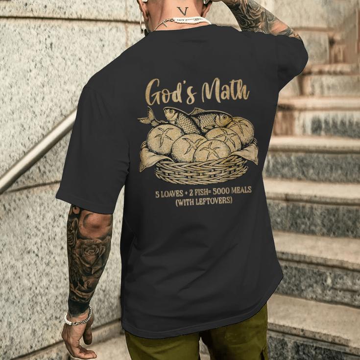 2匹の魚 5つのパン イエスは5000人を養う キリスト教聖書 ヴィンテージ メンズTシャツ バックプリント 彼への贈り物