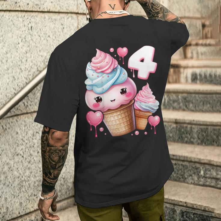 4歳のバースデーガール アイスクリーム 背番号4 メンズTシャツ バックプリント 彼への贈り物