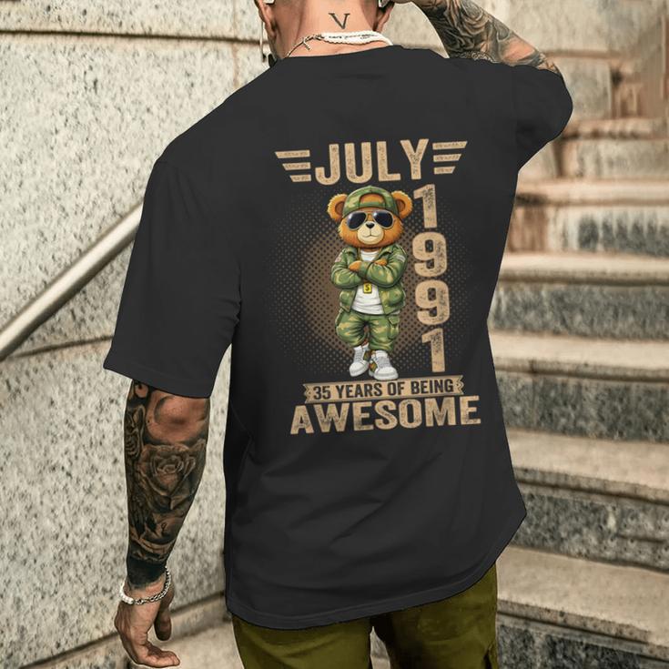 7月35日 誕生日デコレーション メンズ 35歳 1991年 35歳 テディベア メンズTシャツ バックプリント 彼への贈り物