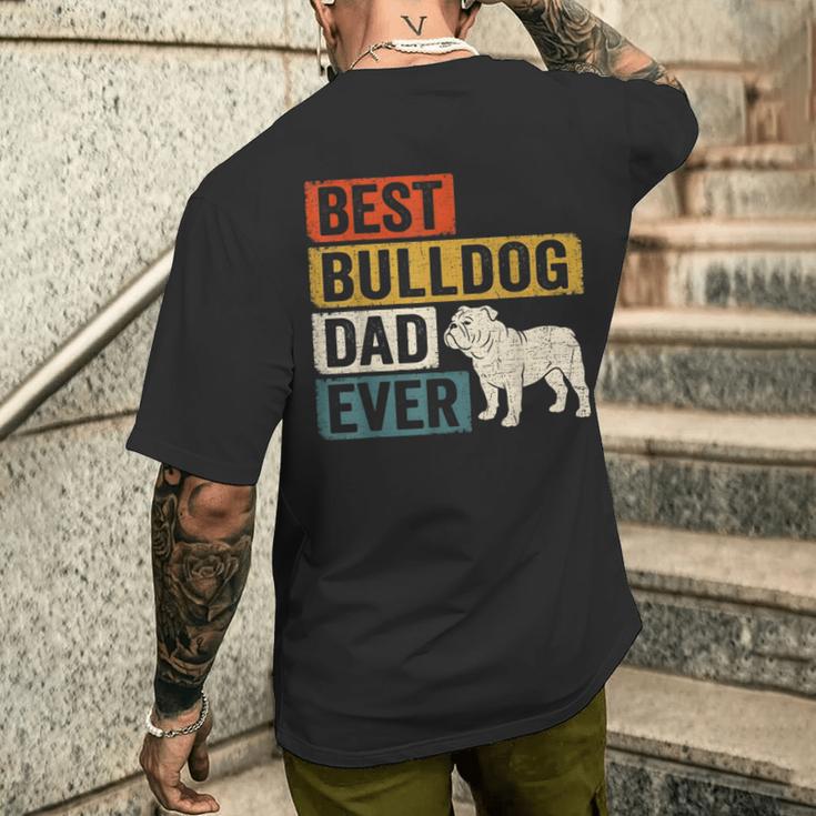 Best Bulldog Dad Ever レトロ ヴィンテージ ブルドッグデザイン メンズTシャツ バックプリント 彼への贈り物