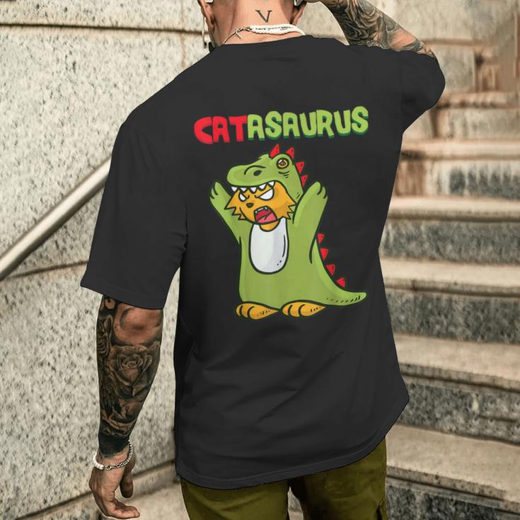 Catasaurus T-Rex Cat Kitten Dinosaur Feline Dino Dragon メンズTシャツ バックプリント 彼への贈り物