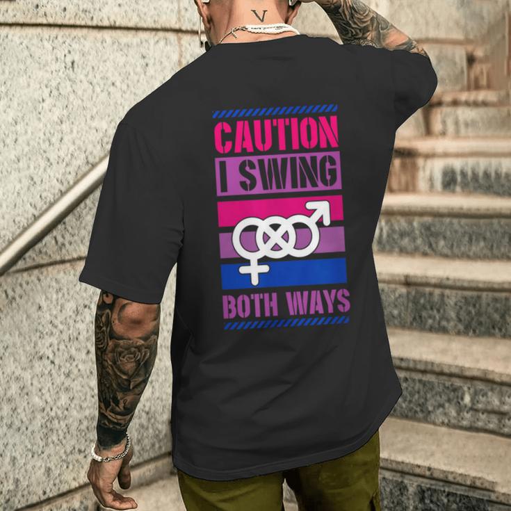 Caution Iwing Both Ways バイセクシャル プライド ジョーク メンズTシャツ バックプリント 彼への贈り物