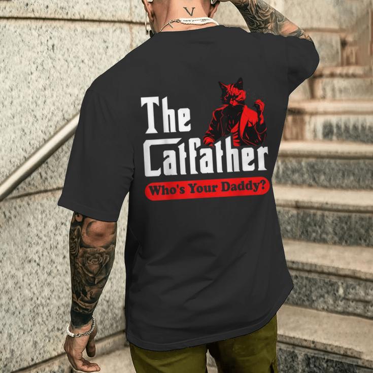 Divertente Festa Del Papà Gatto Papà Catfather T-shirt da uomo con stampa posteriore Regalos para él