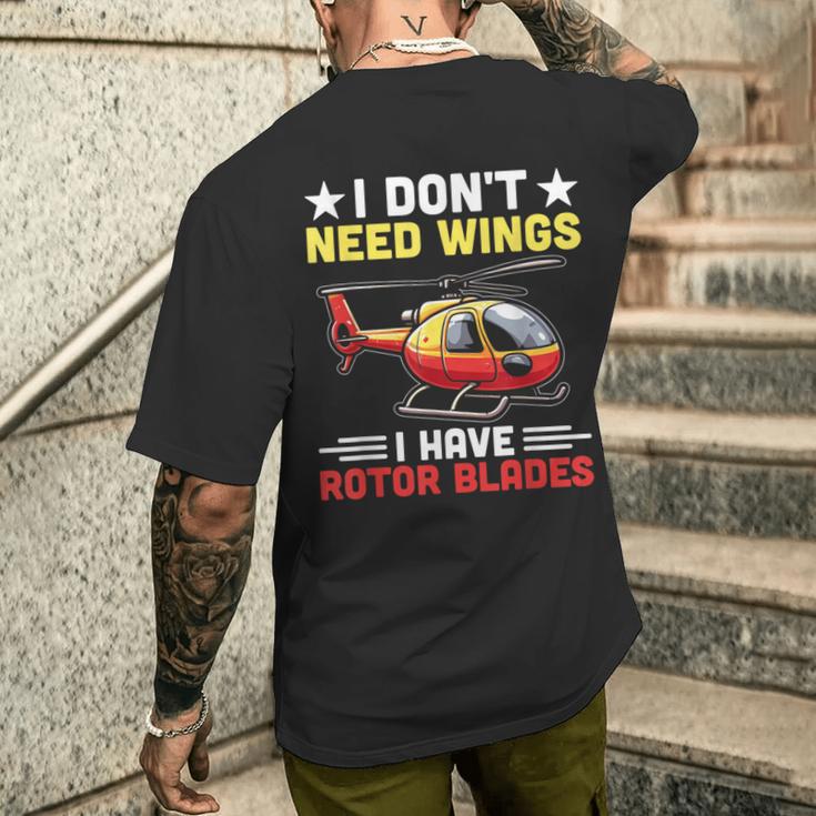 I Don't Need Wings I Have Rotor Blade ヘリコプター パイロット メンズTシャツ バックプリント 彼への贈り物