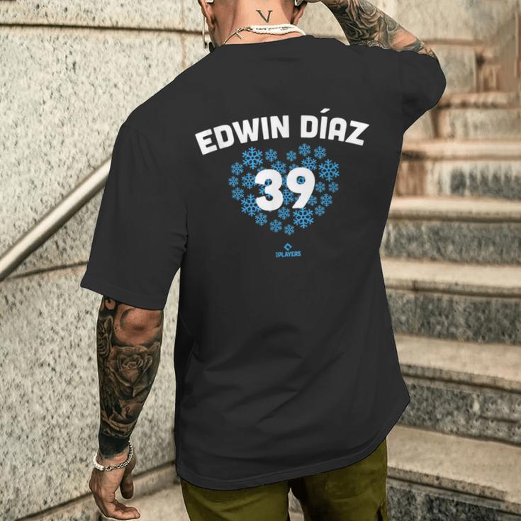 Edwin Diaz Heart New York Baseball Fansalentines メンズTシャツ バックプリント 彼への贈り物