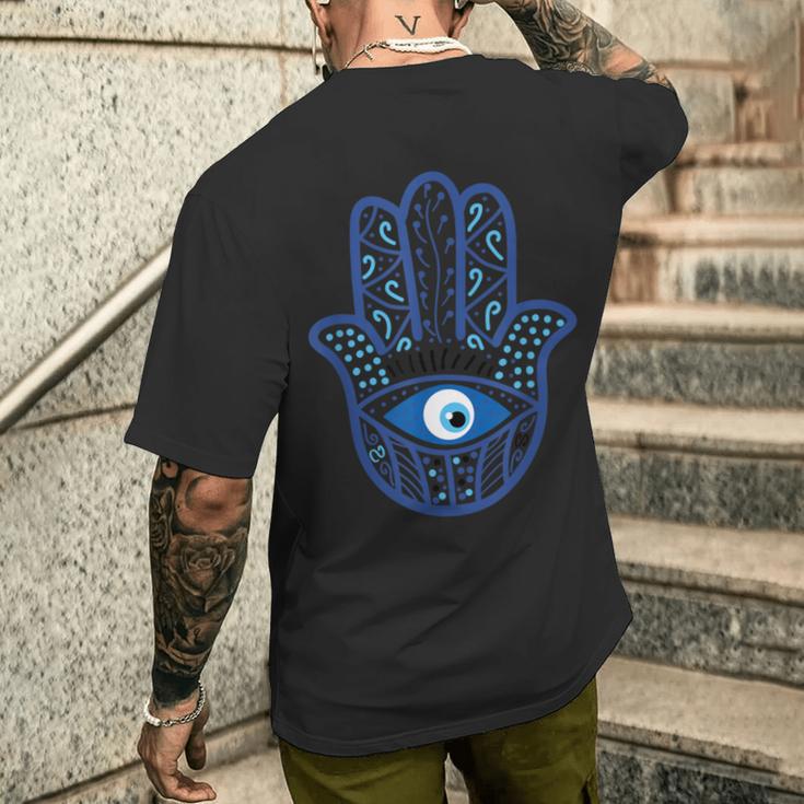 Evil Eye Artwork Hamasa Good Luck Hand Of Fatima Hipster メンズTシャツ バックプリント 彼への贈り物